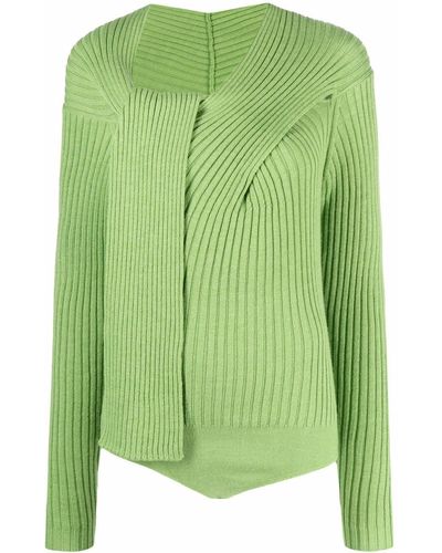MSGM Ribbed-knit Knot-detail Top - Green