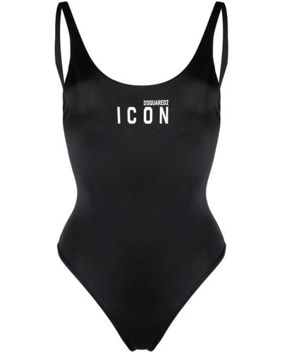 DSquared² Icon-print Open-back Swimsuit - Black