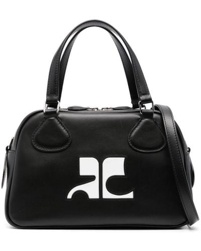 Courreges Sac fourre-tout en cuir à logo appliqué - Noir