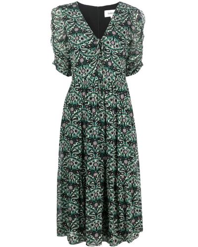 Ba&sh Abstract-print V-neck Dress - Green