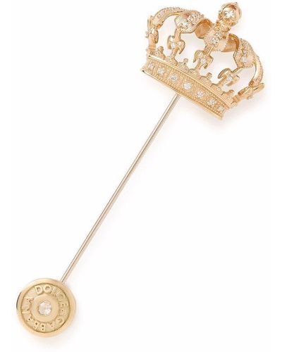 Dolce & Gabbana Brosche mit kristallverzierter Krone - Weiß