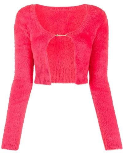 Jacquemus La Maille Logo-charm Cropped Knitted Cardigan - Pink