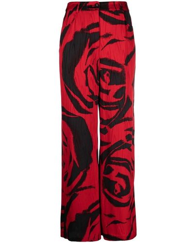 Diane von Furstenberg Pantalon ample à roses imprimées - Rouge