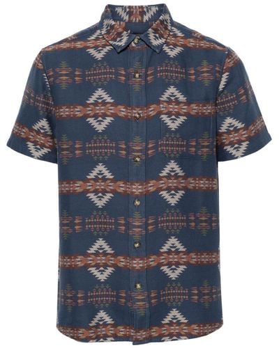 Pendleton Motif-embroidered Cotton Shirt - Blue