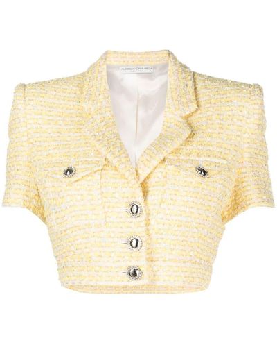 Alessandra Rich Tweed Short-sleeve Cropped Jacket - Natural
