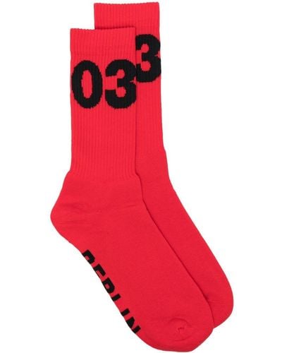 032c Intarsia-knit Ankle Socks - Red