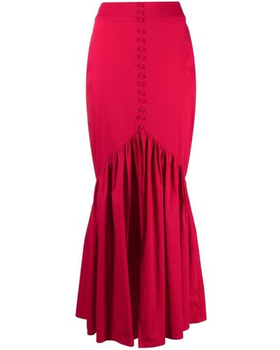 Alexandra Miro Button-embellished Ruffled Skirt - Red