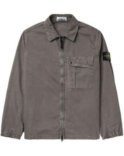Stone Island Compass-badge Organic-cotton Overshirt - Grey