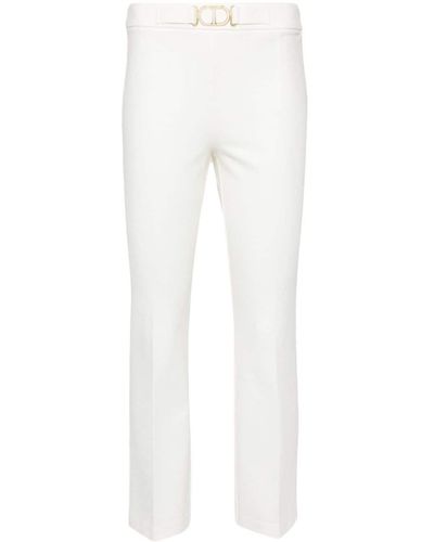Twin Set Pantalones de canalé con placa del logo - Blanco