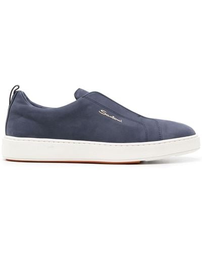 Santoni Leather Slip-on Sneaker - Blue
