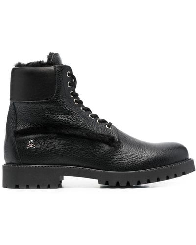 Philipp Plein The Hunter Shearling Lined Leather Boots - Black