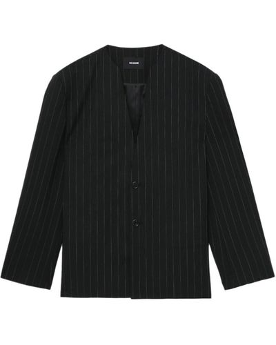we11done Pinstripe-pattern collarless blazer - Negro