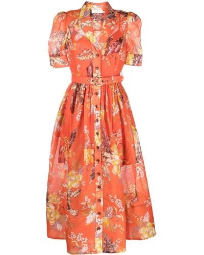 Zimmermann Matchmaker Midi-jurk Met Bloemenprint - Oranje