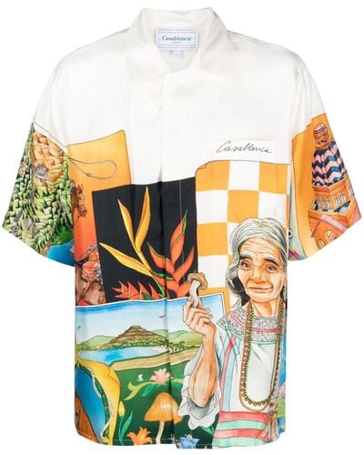 Casablancabrand Seidenhemd mit grafischem Print - Weiß