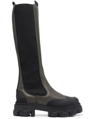 Ganni Knee-high Chunky Leather Chelsea Boots - Black