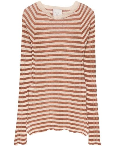 Alysi Striped Ribbed-knit Top - Pink