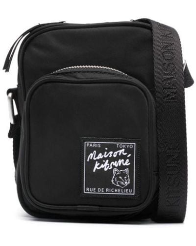 Maison Kitsuné Logo-Patch Twill Crossbody Bag - Black