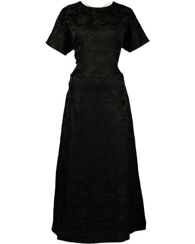 Uma Wang フローラル ショートスリーブドレス - ブラック