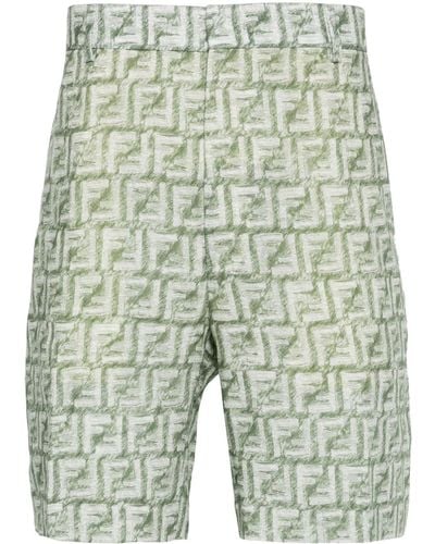 Fendi Ff-Motif Linen Shorts - Green