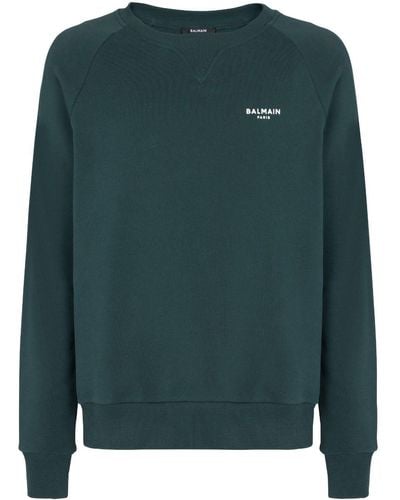Balmain Sweatshirt aus Bio-Baumwolle mit Logo-Print - Grün