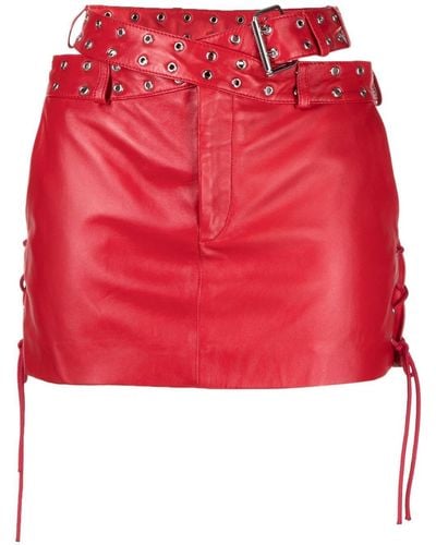 Monse Belted Criss-cross Leather Mini-skirt - Red