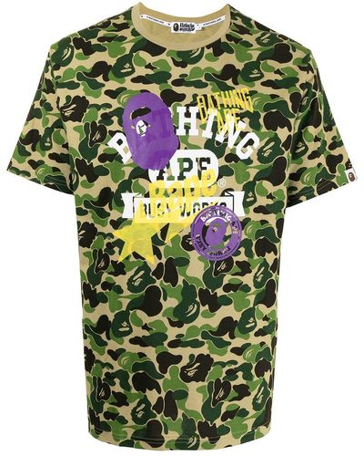 A Bathing Ape T-Shirt mit Camouflage-Print - Braun