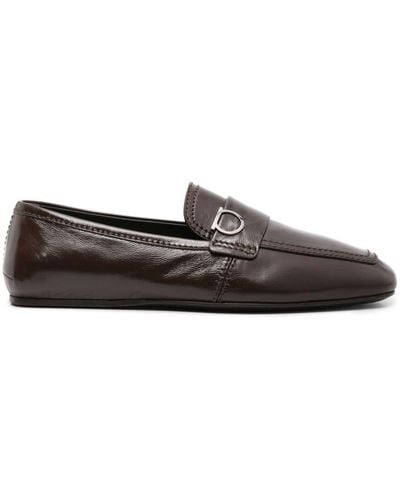 Ferragamo Gancini-plaque Leather Loafers - Grey