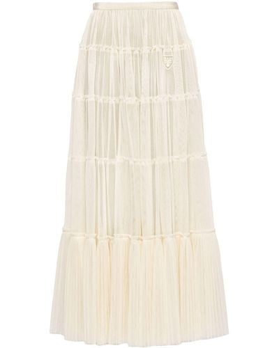 Prada Pleated Tulle Maxi Skirt - Natural