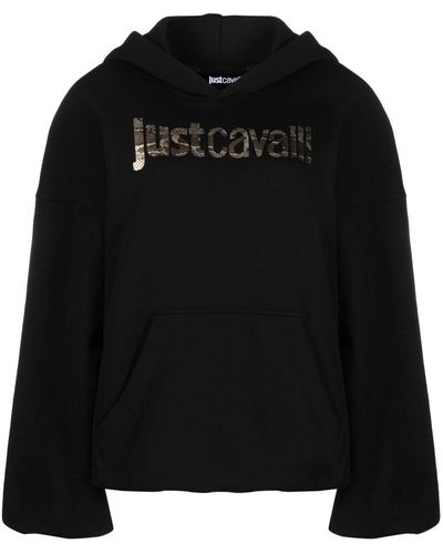 Just Cavalli Hoodie en coton à logo imprimé - Noir