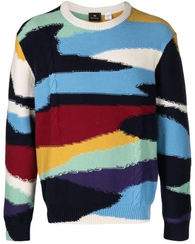 PS by Paul Smith Cable-knit Organic-cotton Sweater - Blue