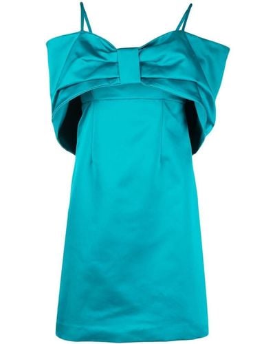 P.A.R.O.S.H. Oversized Bow-detail Cold-shoulder Dress - Blue
