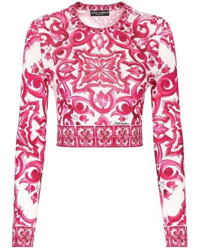 Dolce & Gabbana Crop Sweater With Majolica Print - Red
