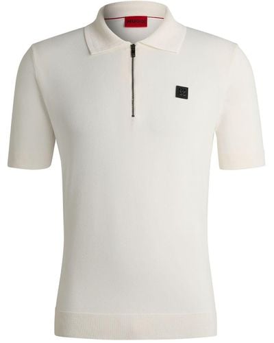 HUGO Logo-appliqué Zip-up Polo Shirt - White