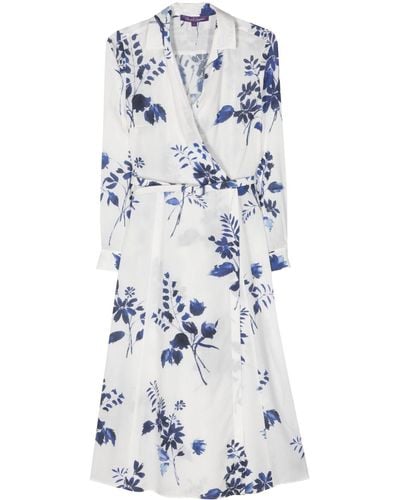 Ralph Lauren Collection Floral-print Wrap Midi Dress - Blue