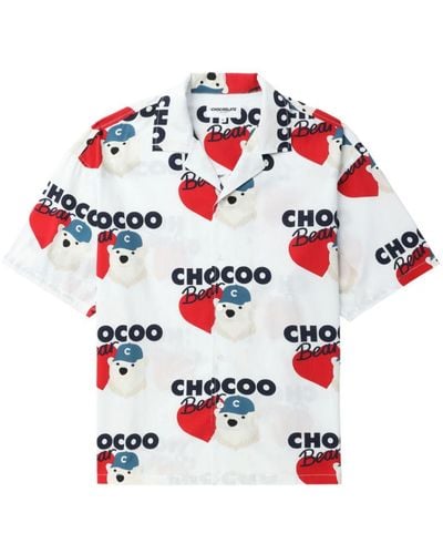 Chocoolate Bear-print Short-sleeve Shirt - White
