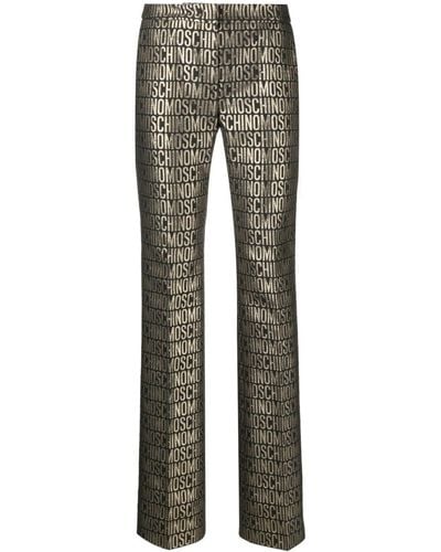 Moschino Metallic Logo-print Straight-leg Trousers - Grey