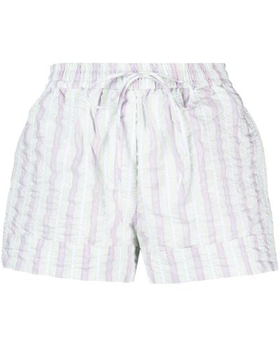 Ganni Striped Seersucker Shorts - White
