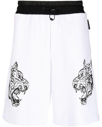 Philipp Plein Pantalones cortos de chándal con motivo de tigre - Negro
