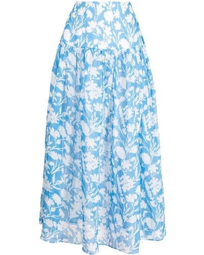 Bambah Floral Catania Linen Midi Skirt - Blue