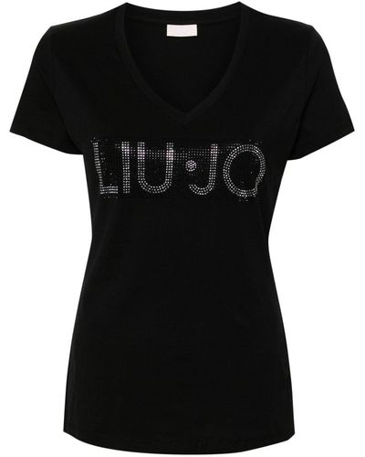 Liu Jo | T-shirt in cotone con logo con strass | female | NERO | S