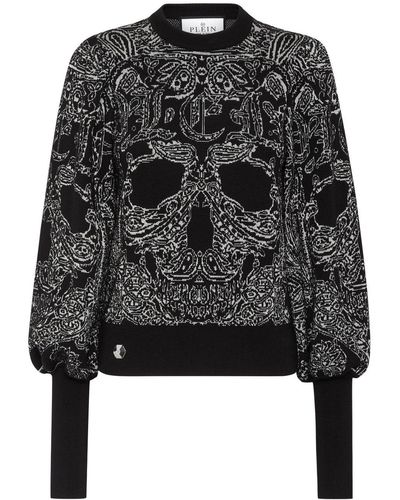Philipp Plein Wool & Lurex Paisley Sweater - Black