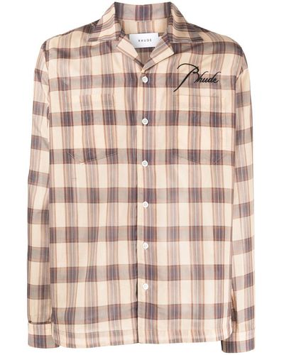 Rhude Logo-embroidered Checked Shirt - Pink