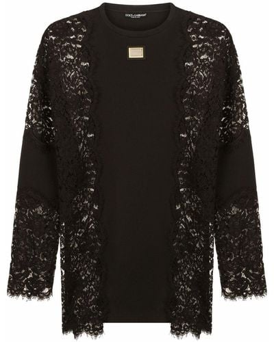 Dolce & Gabbana レースディテール ロングtシャツ - ブラック