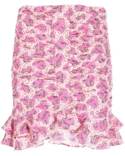 Isabel Marant Pleated Miniskirt With Abstract Print - Pink