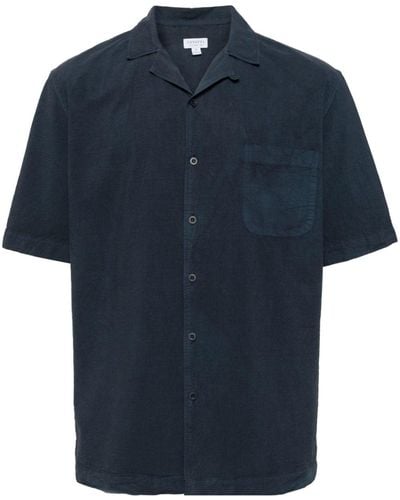Sunspel Seersucker-Hemd mit Spreizkragen - Blau