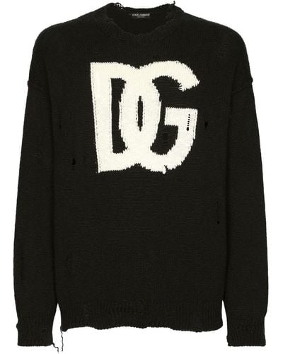Dolce & Gabbana インターシャニット ダメージセーター - ブラック