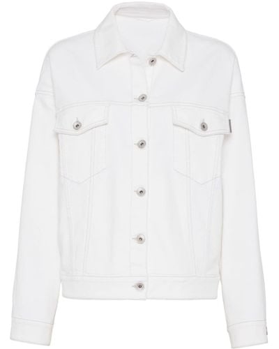Brunello Cucinelli Monili Bead-embellished Denim Jacket - White