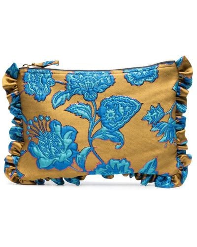 La DoubleJ Floral-jacquard Clutch Bag - Blue