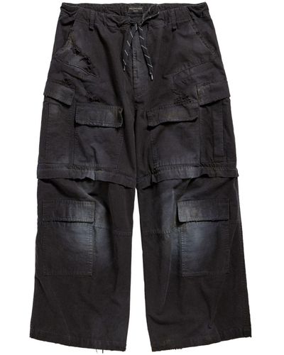 Balenciaga Pantalon Large Cargo à effet délavé - Noir