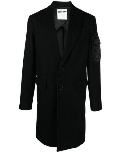 Moschino Herringbone Single-breasted Coat - Black